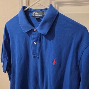 Polo Ralph Lauren Mens Large Royal Blue Short Sleeve Pique Polo Orange Pony Logo
